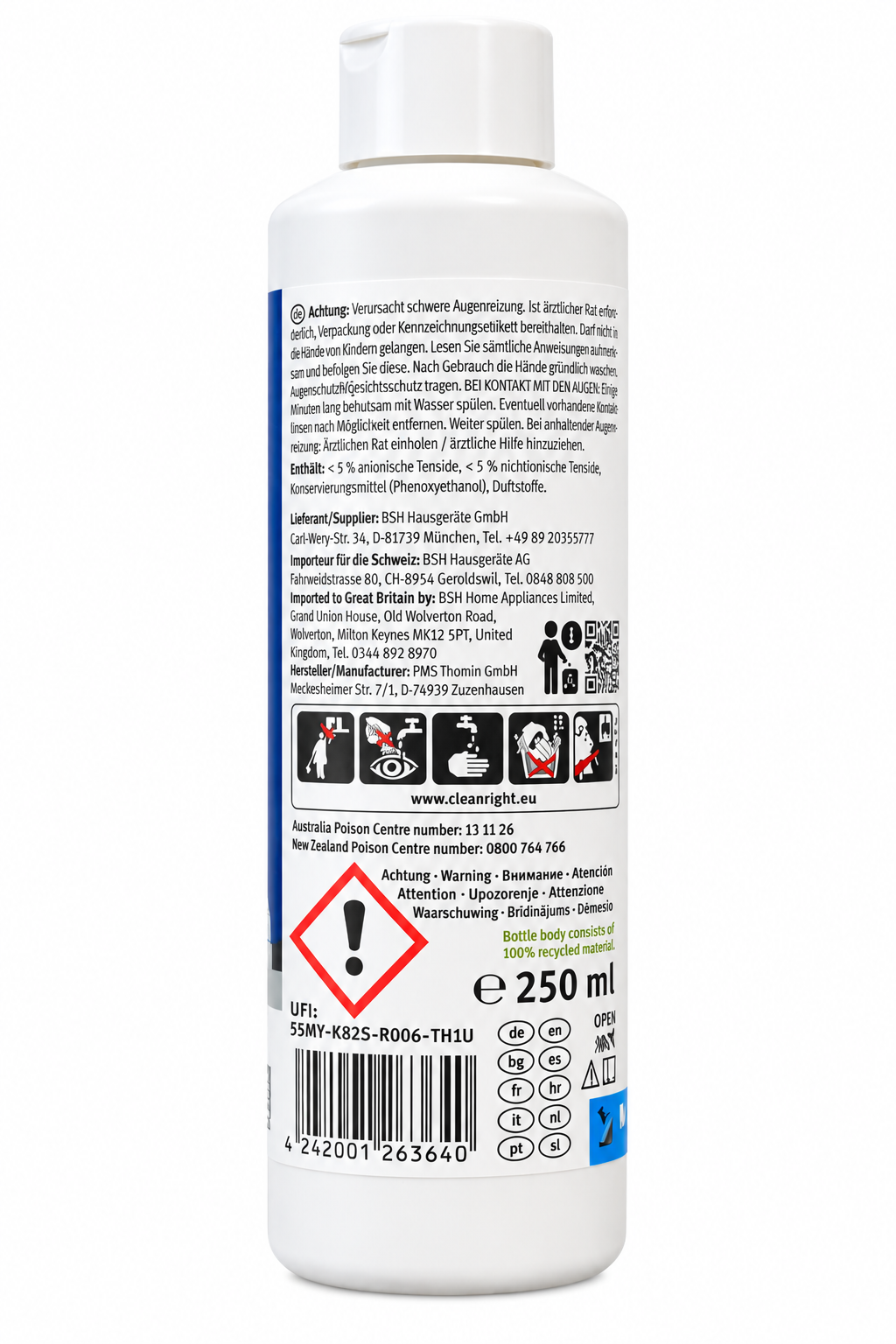 Bosch Kochfeldreiniger für Glaskeramik, Induktion und Edelstahl 00311896 - 250 ml
